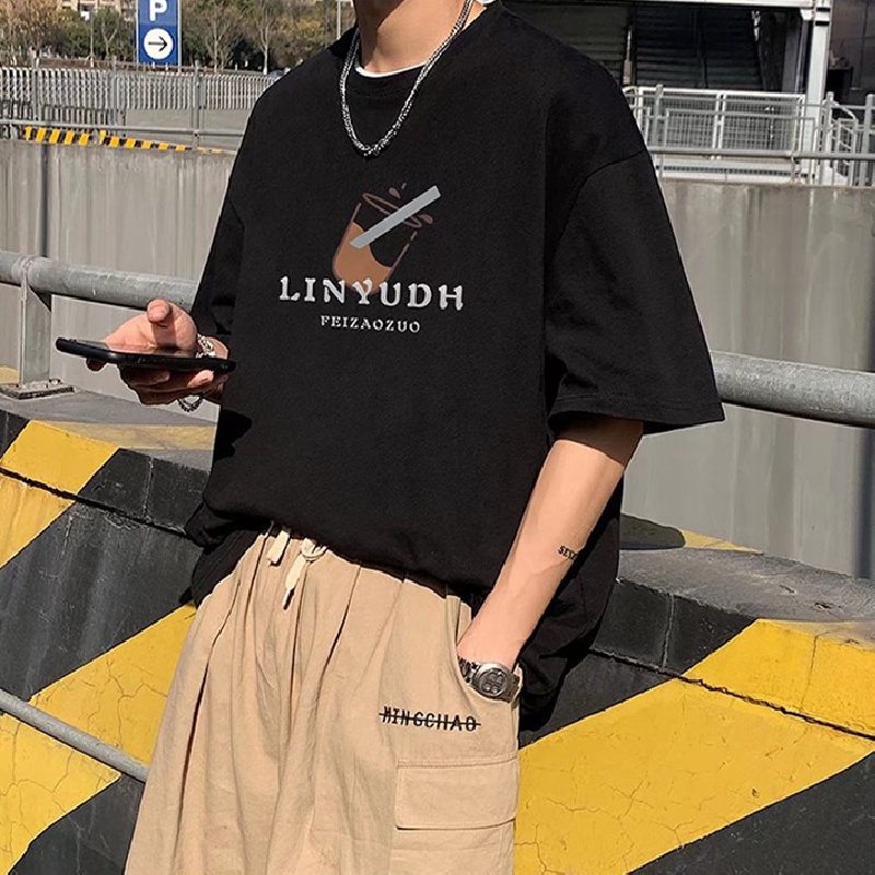 Áo Thun Tay Ngắn Dáng Rộng In Chữ Phong Cách Hip Hop Hàn Quốc Thời Trang Mùa Hè Cho Nam Size M-8XL