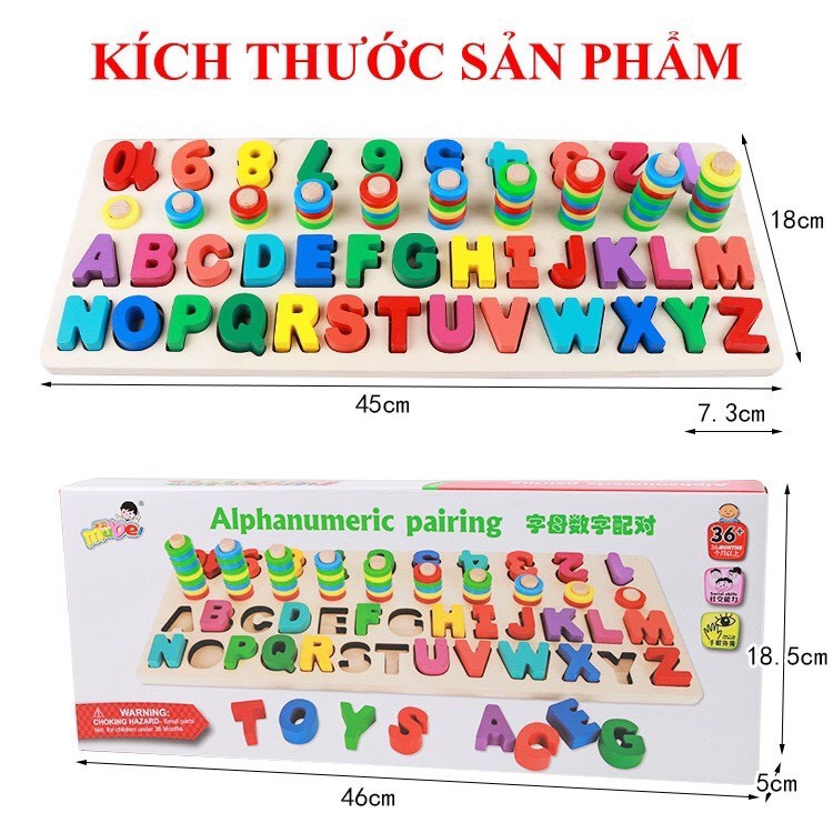 [Size lớn] Bảng gỗ Montessori đa năng, Bảng chữ cái tiếng Anh, bảng số đếm - Baby Toys