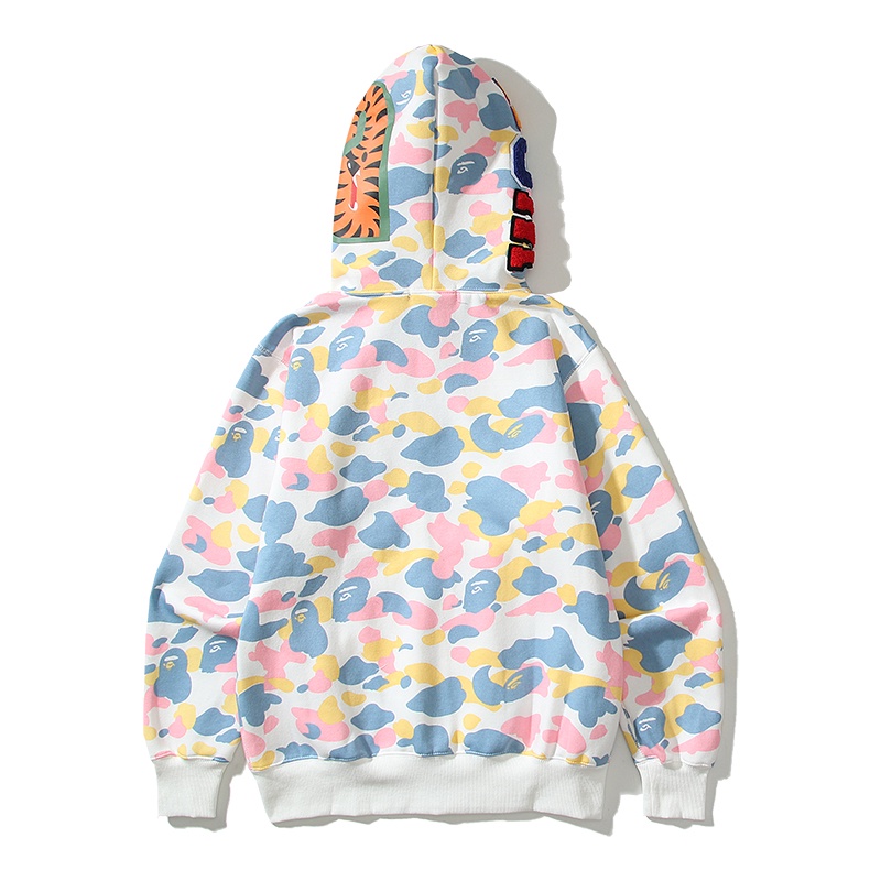 ❤❀  ❤ Bape Áo Khoác Hoodie Tay Dài In Hình Đầu Cá Mập Họa Tiết Rằn Ri Cá Tính Cho Cặp Đôi