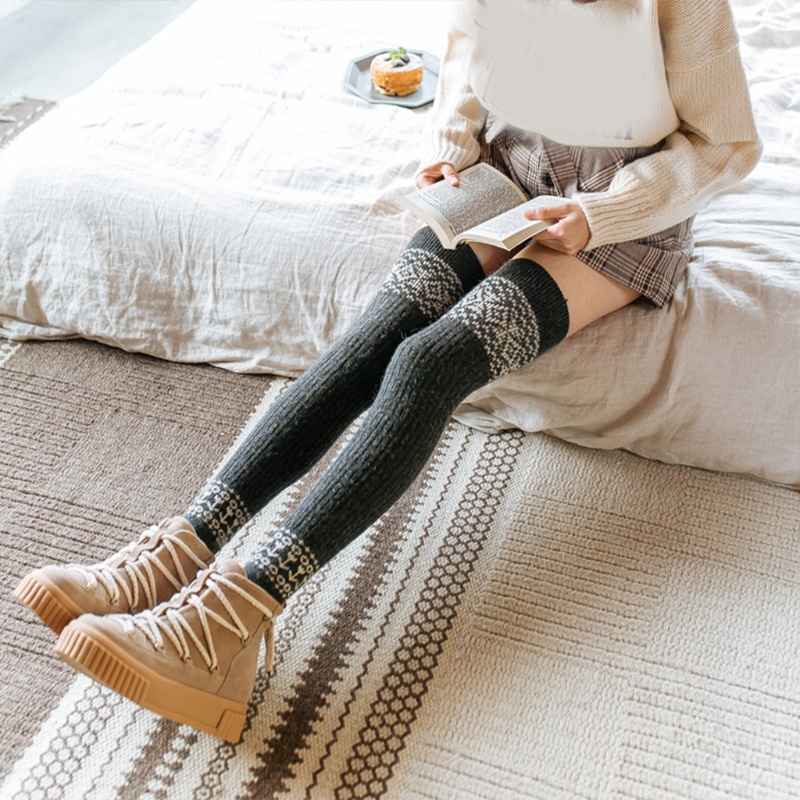Youyo Vớ Dệt Kim Giữ Ấm Chân Dài Qua Gối Họa Tiết Hình Học Kim Cương Vintage Mùa Đông Cho Nữ