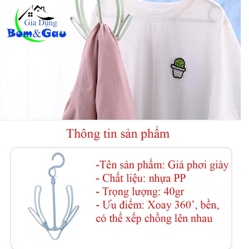 Móc treo phơi giày dép thông minh xoay 360 độ đa năng, tiện dụng