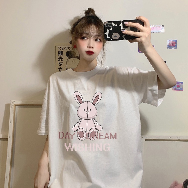 Áo thun ZHELIHANGFEI ngắn tay dáng rộng in họa tiết cá tính trẻ trung