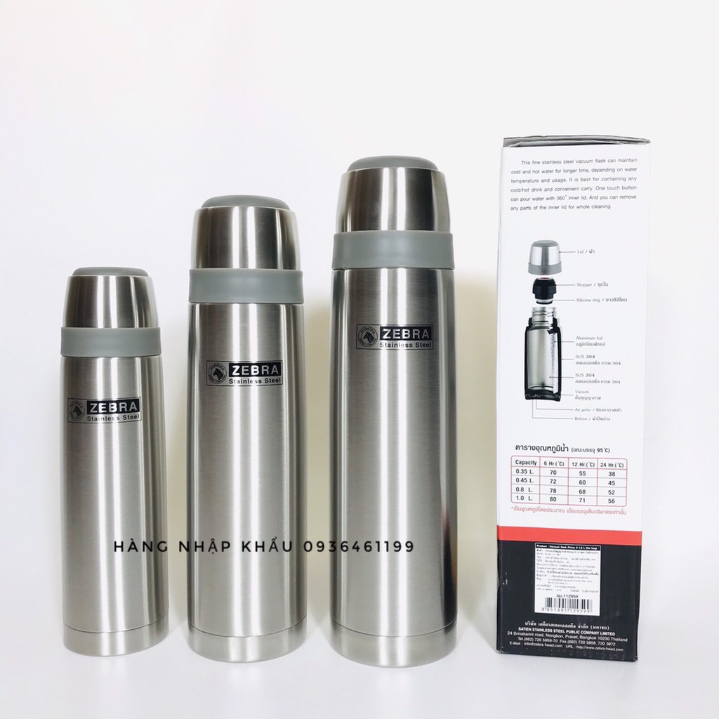 Bình giữ nhiệt Zebra 0,45L / 0,8L / 1L Thái Lan