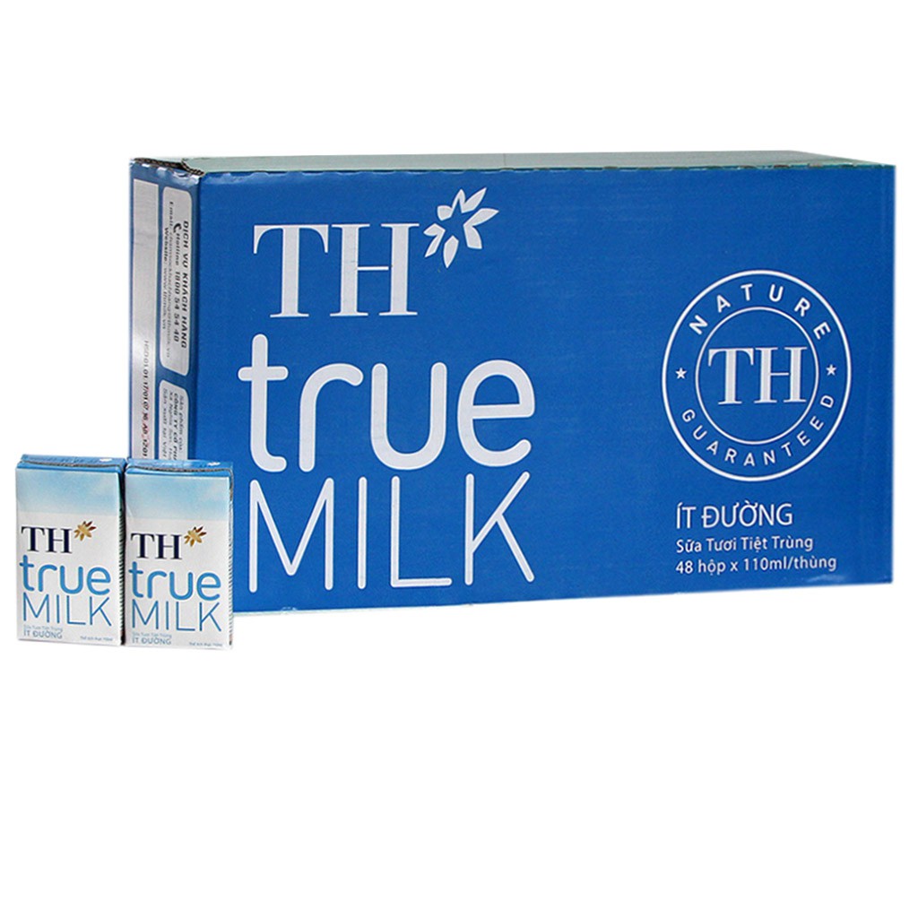 [CHÍNH HÃNG] Sữa Tươi Tiệt Trùng TH True Milk Ít Đường Thùng 48 Hộp x 110ml