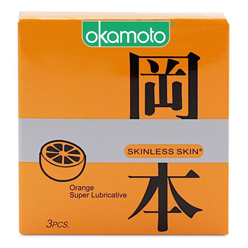 Bao Cao Su Siêu mỏng nhiều gel bôi trơn Okamoto Orange hương cam, Nhật Bản (Hộp 10C, hộp 3C)