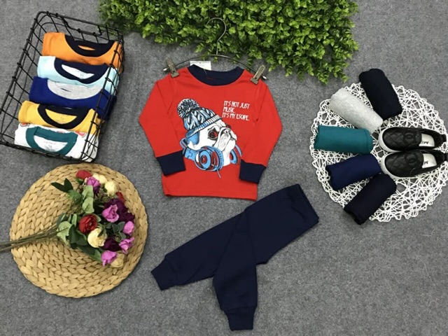 Bộ dài tay cotton len bé trai 8-21 kg( hình thật )