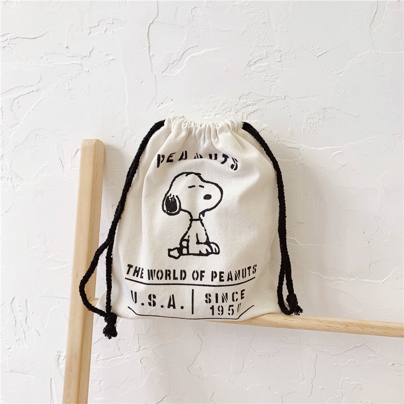 Túi dây rút đựng mỹ phẩm in hoạt hình Snoopy kiểu Hàn Quốc dễ thương cho b thumbnail