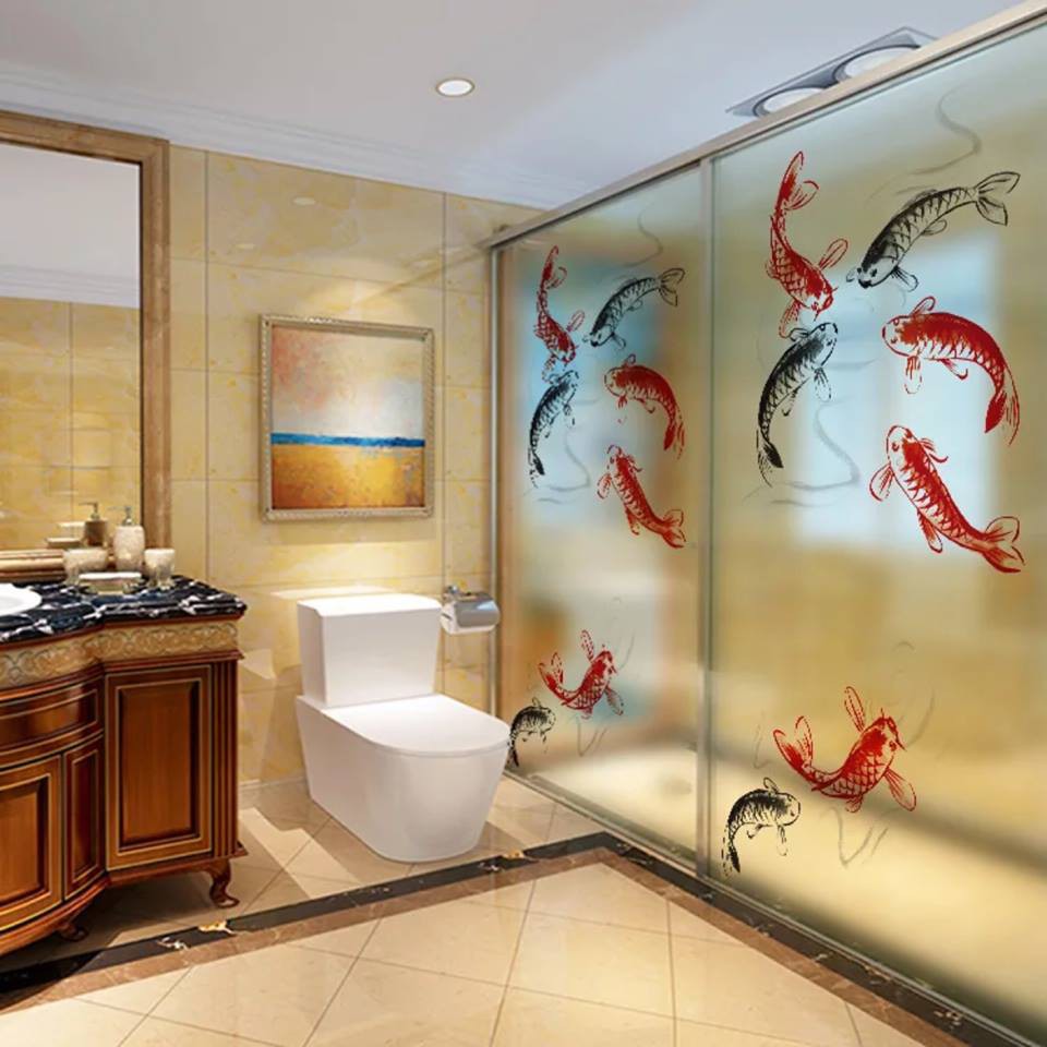 Decal trang trí kính cao cấp mẫu Đàn Cá KOI (60cm x 116cm)
