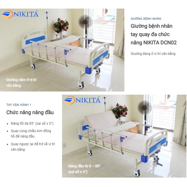 Giường bệnh Y tế ba chức năng, nâng đầu, nâng chân, tích hợp bô vệ sinh - chính hãng NIKITA DCN03