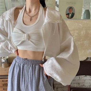 Áo croptop nơ yếm+áo khoác croptop Ulzzang