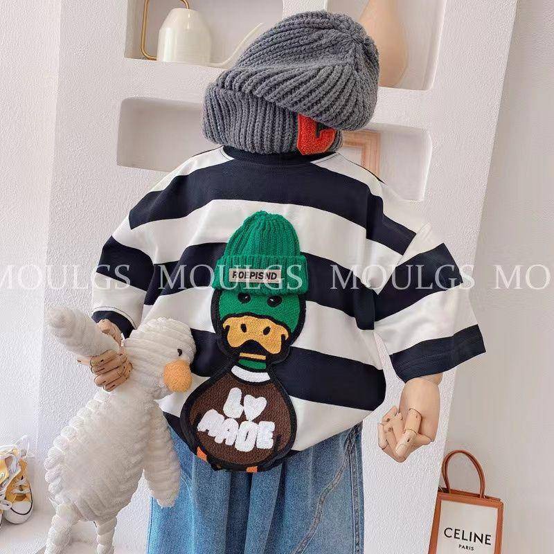 Áo Thun Tay Ngắn Cổ Tròn Chất Cotton Thêu Hình Vịt Phong Cách Hàn Quốc Thời Trang Mùa Hè Cho Bé