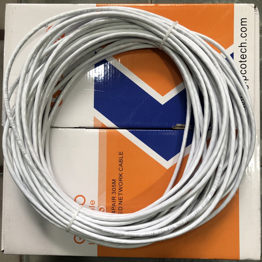 Dây mạng Cat 6 Gipco bấm sẵn hai đầu, màu trắng (50m, 60m, 70m, 80m, 90m, 100m)