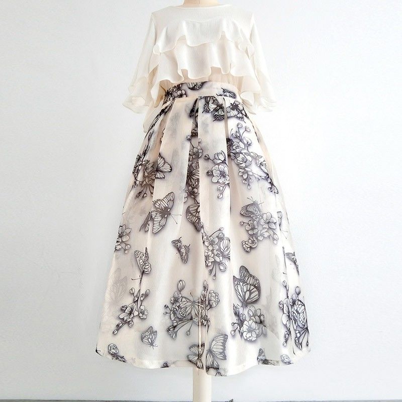 Chân Váy Dài Lưng Cao Dáng Ôm In Họa Tiết Hoa Phong Cách Mori Thời Trang Cho Nữ