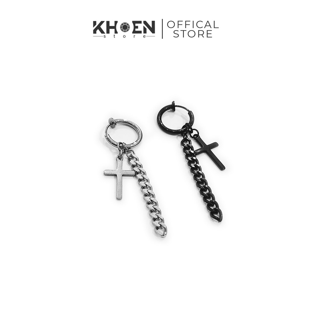 (1 Chiếc) Khuyên tai thánh giá dây xích ( dạng kẹp ) - thép không gỉ - Khoen Store
