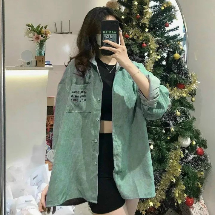 Áo Khoác Sơ Mi Chất Nhung Tăm Có Túi Ngực Lớn Logo Thêu Form Rộng Che Nắng Mặc Mát Thoải Mái Vui Chơi [NEW UNISEX]