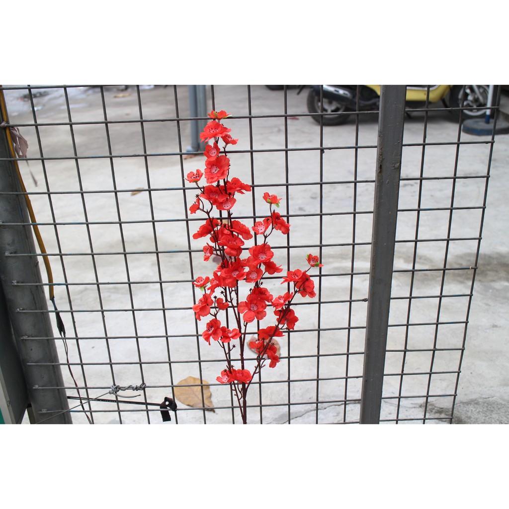 Cành hoa đào Phát Lộc trang trí/Hoa vải lụa
