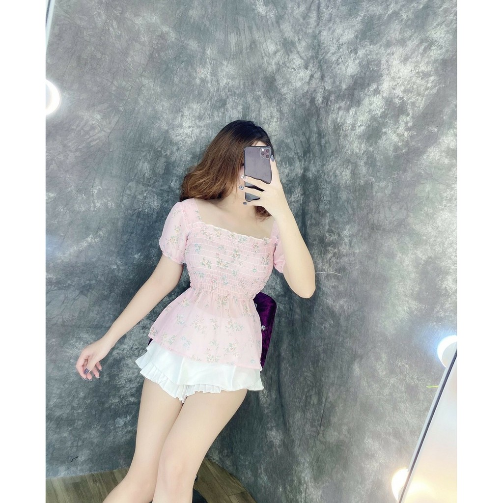 Áo Kiểu Nữ Nhún Eo In Bông Hoa Tay Ngắn  Thời Trang Mới SP Av106 | BigBuy360 - bigbuy360.vn