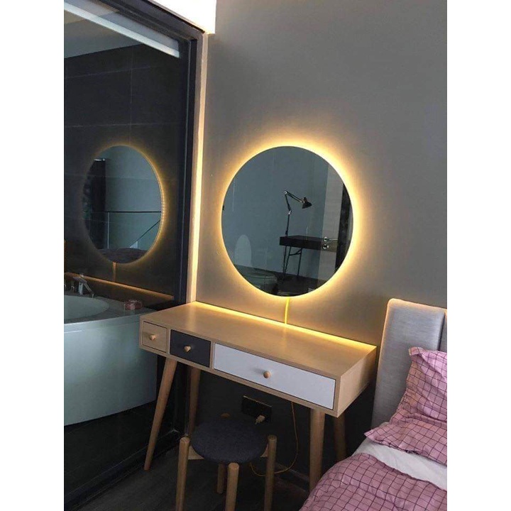 Gương tròn nhà tắm cảm ứng đèn led treo tường trang điểm makeup thông minh kích thước tròn 80cm guonghoangkim mã HK0003