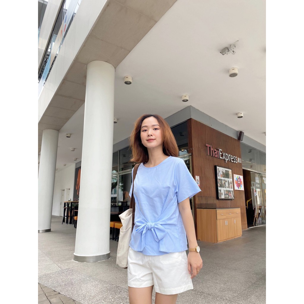Áo cột nơ trước xanh