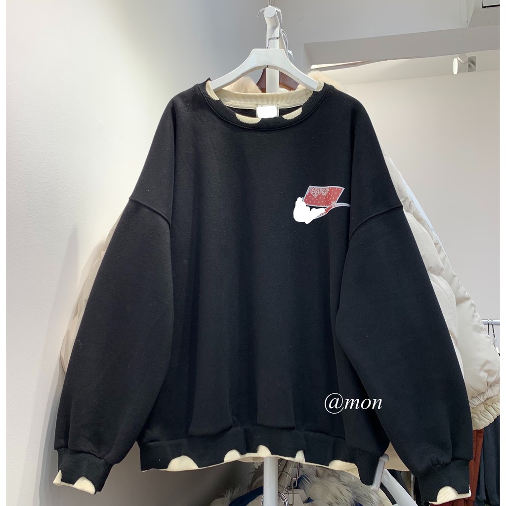 2101099 Áo sweater nỉ bông holiday - áo nỉ bông dày form oversize thời trang ulzzang | BigBuy360 - bigbuy360.vn