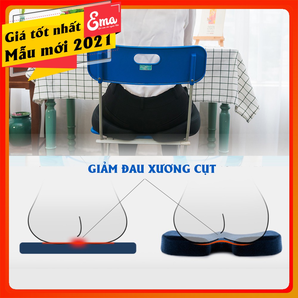 ⭐CÓ GEL LẠNH⭐Đệm lót ghế chống đau xương cụt, ê mông Ema cho dân văn phòng - Ruột cao su non kèm gel lạnh ôm sát mông