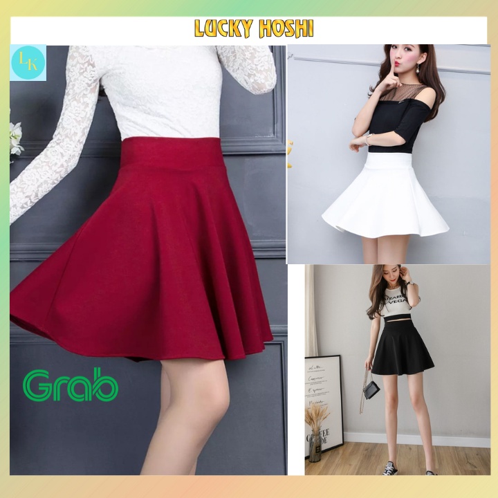 Chân váy ngắn xòe chữ a lưng sau có thun co giãn váy công sở có quần bên trong vải lụa mềm CV01
