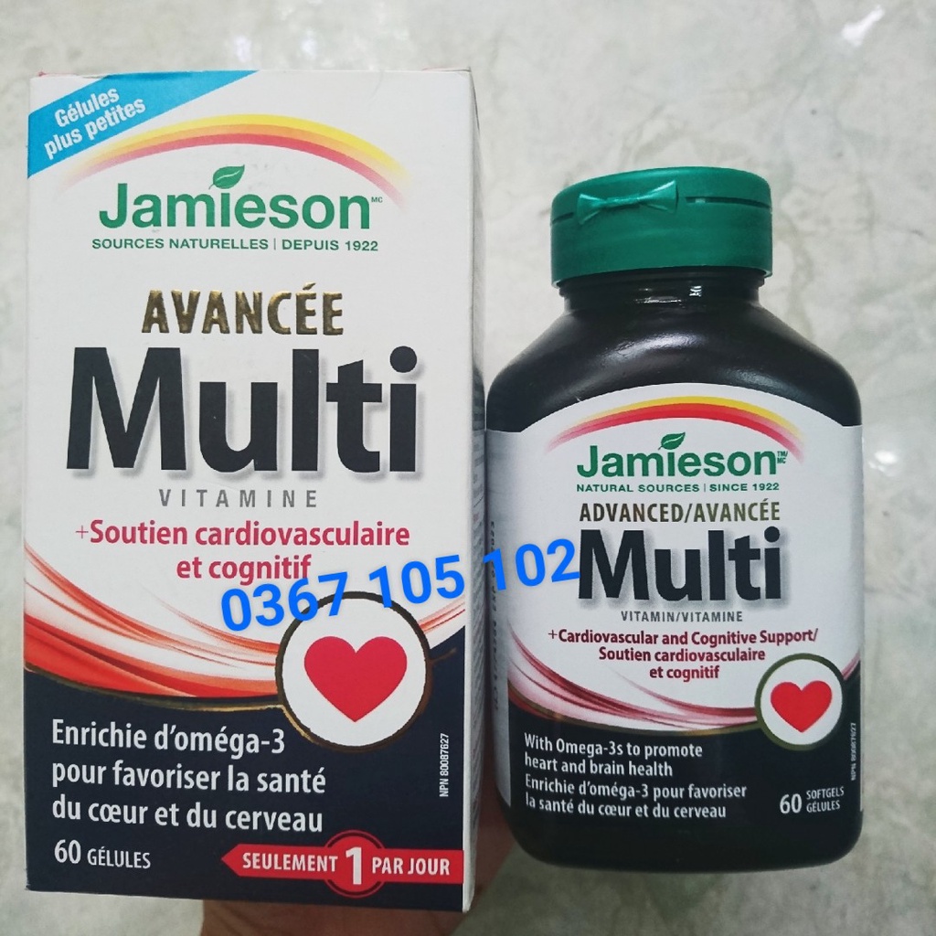 [Canada] Multi-vitamin, Omega3 hỗ trợ tim mạch và trí não, 60v, Jamieson, Canada