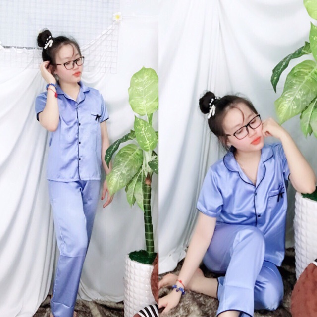 Pizama phi lụa tay ngắn quần dài nơ | BigBuy360 - bigbuy360.vn