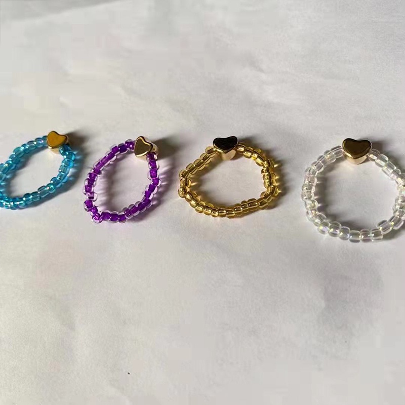 Nhẫn hạt cườm pha lê hình trái tim dễ thương có thể điều chỉnh cho nữ