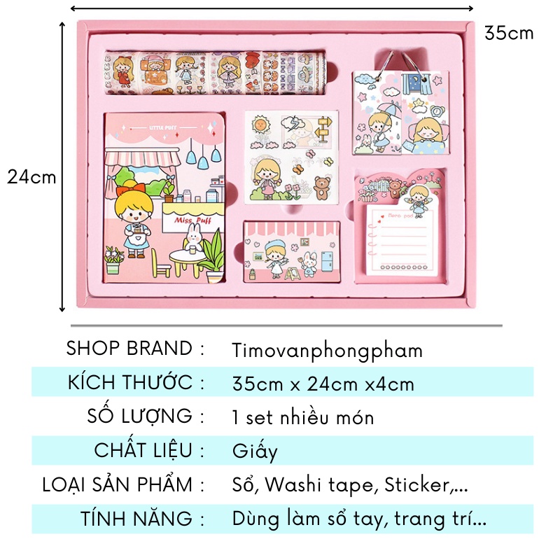 Sổ Tay Washi Tape Sticker Cute Hộp Quà Tặng Combo Dụng Cụ Dán Bullet Journal TIMO WS15