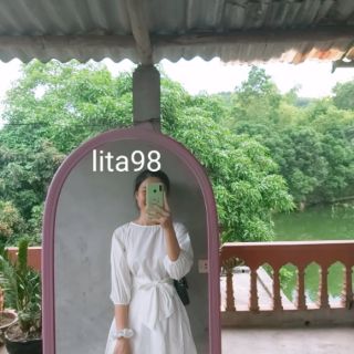váy trắng basic cổ tròn thắt nơ eo kèm ảnh thật MS12 SẴN SIZE S, M