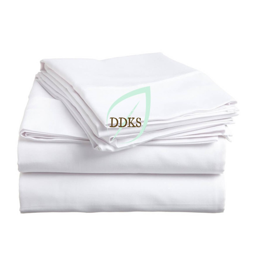 Ga Giường Khách Sạn / Ga Giường Màu Trắng Chất Liệu Vải Cotton CVC Cao Cấp Đủ Size [ Nệm cao từ 5cm - 27cm ]