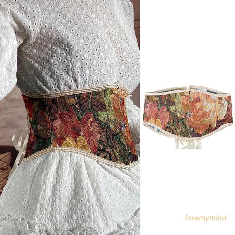 Áo Nịt Ngực In Hoa Không Tay Có Thể Điều Chỉnh Kèm Dây Nịt Phong Cách Vintage Gợi Cảm Cho Nữ