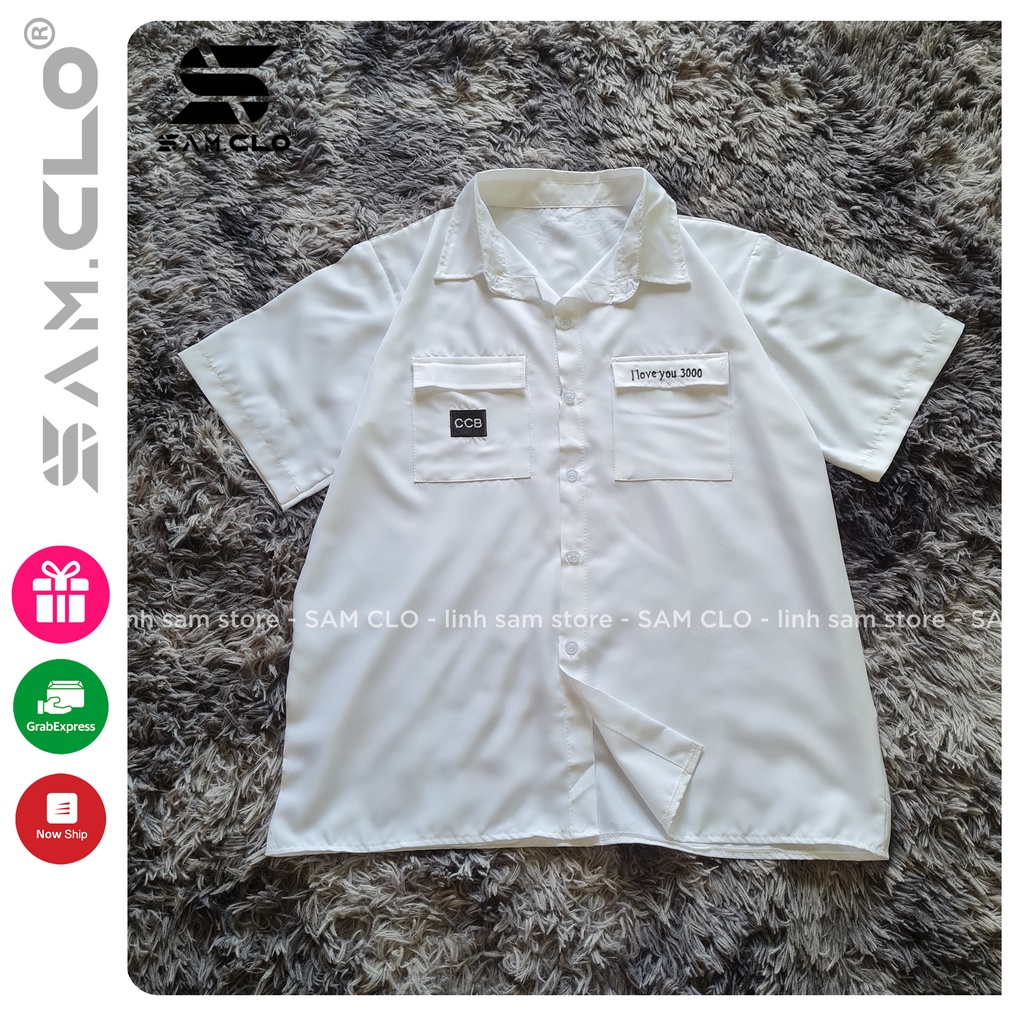 Áo sơ mi học sinh nữ tay ngắn - lỡ, form ulzzang freesize unisex, dáng rộng, mặc đi học, thêu chữ I LOVE YOU 3000 TRẮNG | BigBuy360 - bigbuy360.vn