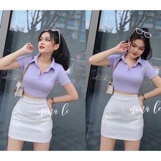 Áo croptop ✿ freeship ✿ áo phông nữ cổ bẻ thời trang atn0015