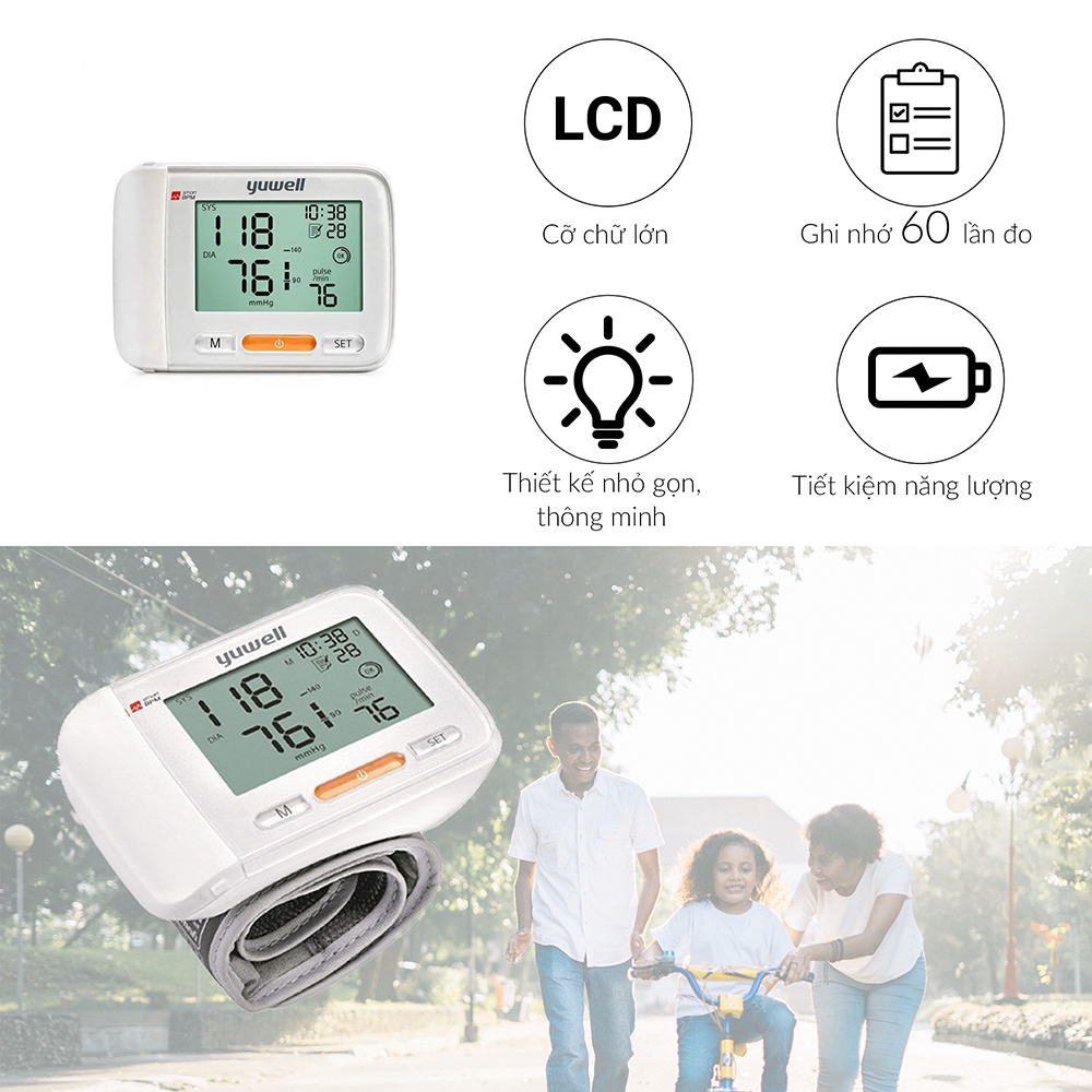 Máy đo huyết áp cổ tay YUWELL YE8600A lưu 60 kết quả đo - Nhập khẩu chính hãng - Bảo hành 5 năm