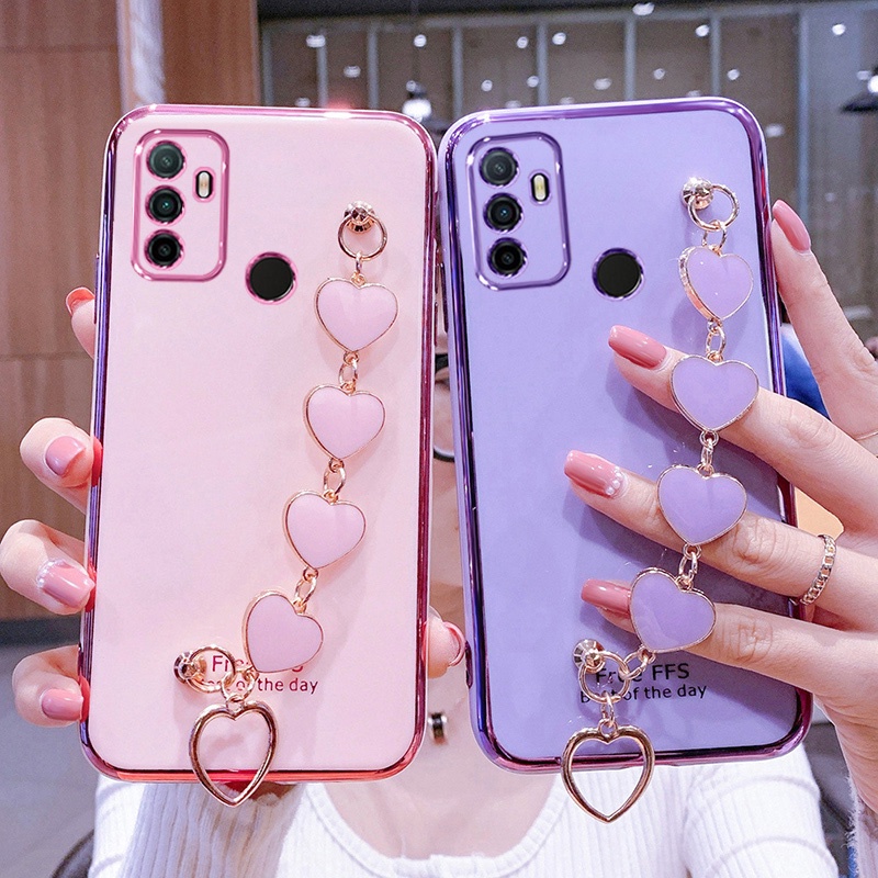 Ốp điện thoại silicon mềm có dây đeo cổ tay hình trái tim cho Oppo A53 2020