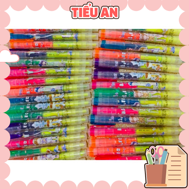 Bút dạ quang 2 đầu hoạ tiết (màu vàng cố định ở 01 đầu) - (Có 5 màu)