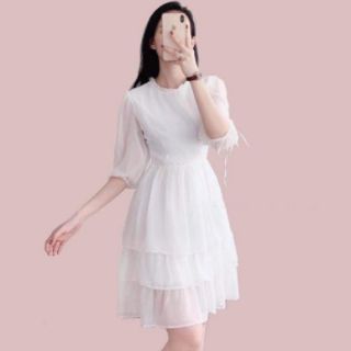 Váy tơ 3 tầng tay nơ