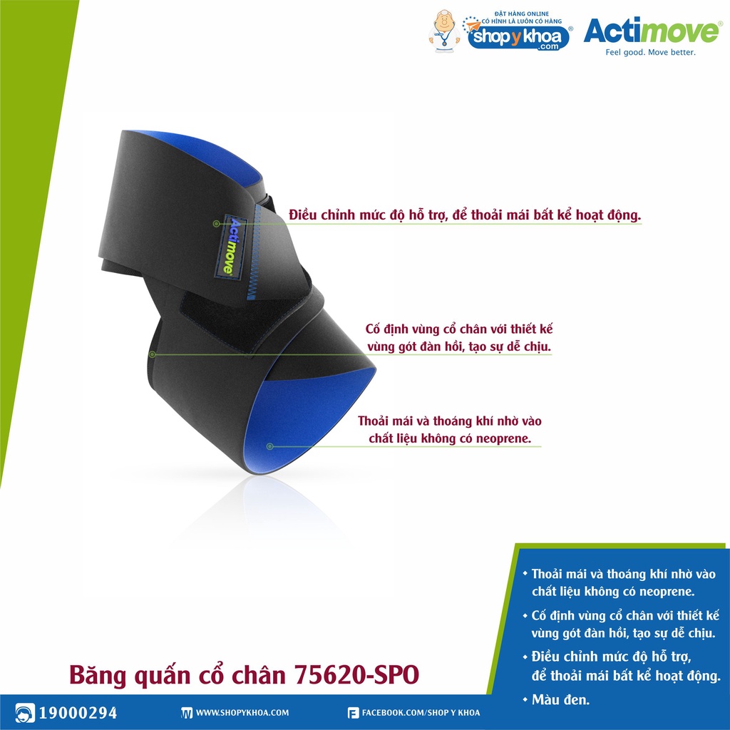 Băng Quấn Cổ Chân 75620-SPO, Màu Đen, Dùng Được Cho Cả Chân Trái Và Chân Phải [Actimove] - NK Chính Hãng Châu Âu (1 Cái)