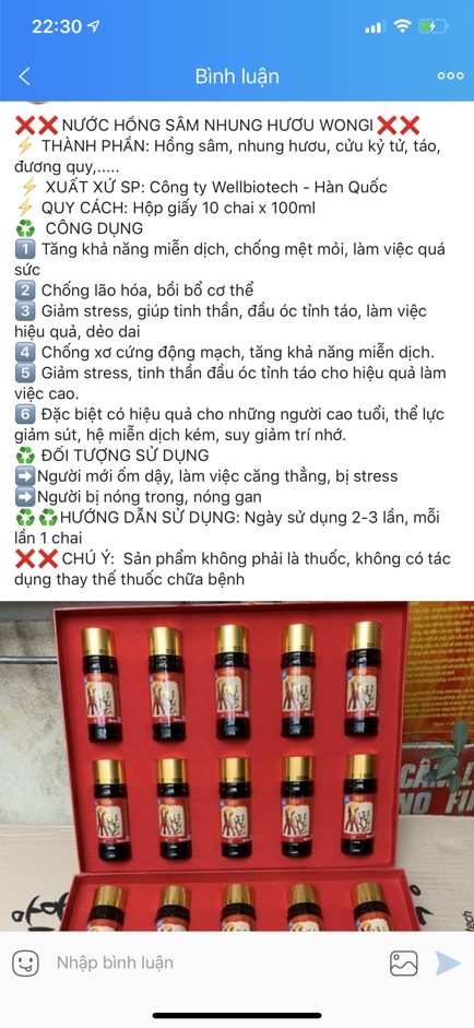 [GIÁ SỈ] NƯỚC HỒNG SÂM NHUNG HƯƠU WON-GI HÀN QUỐC