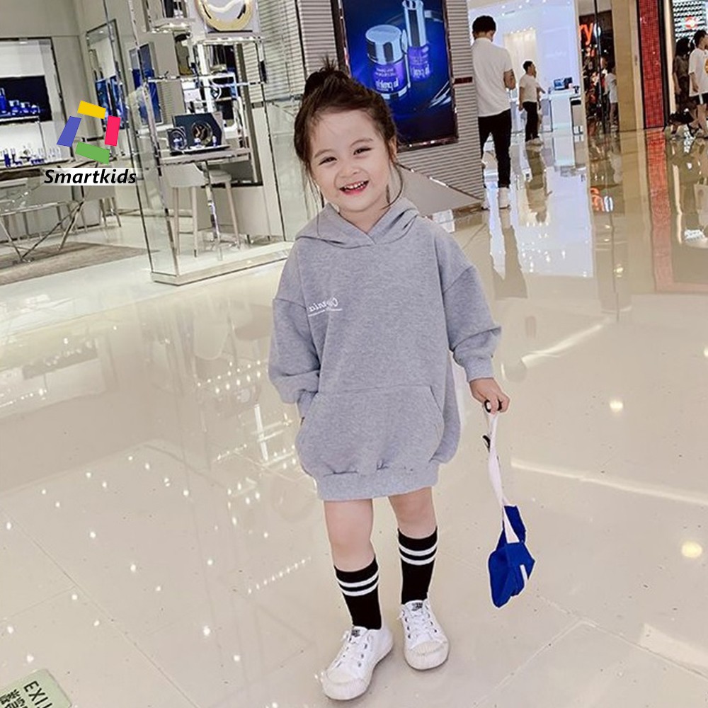 Áo bé gái - Áo nỉ lót lông hoodie Smartkids liền mũ dáng dài phong cách Hàn Quốc TE2910 / TE2911