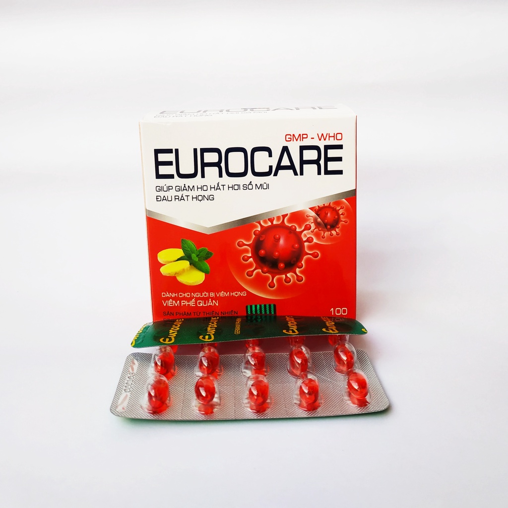 Eurocare – Giúp Giảm Ho Thông Thoáng Mũi Họng, Giảm Các Triệu Chứng Cảm Lạnh, Sổ Mũi, Đau Họng – Hộp 100 Viên