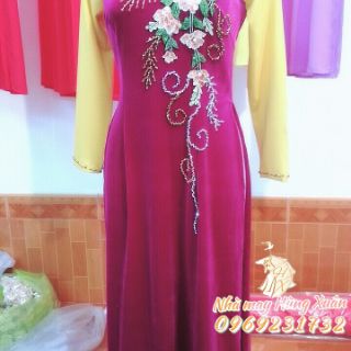 Áo dài nhung đính cườm (may đo theo số đo )