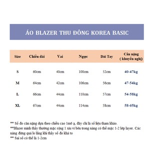 CÓ SIZE_ Áo Khoác Blazer Thu Đông Korea Basic