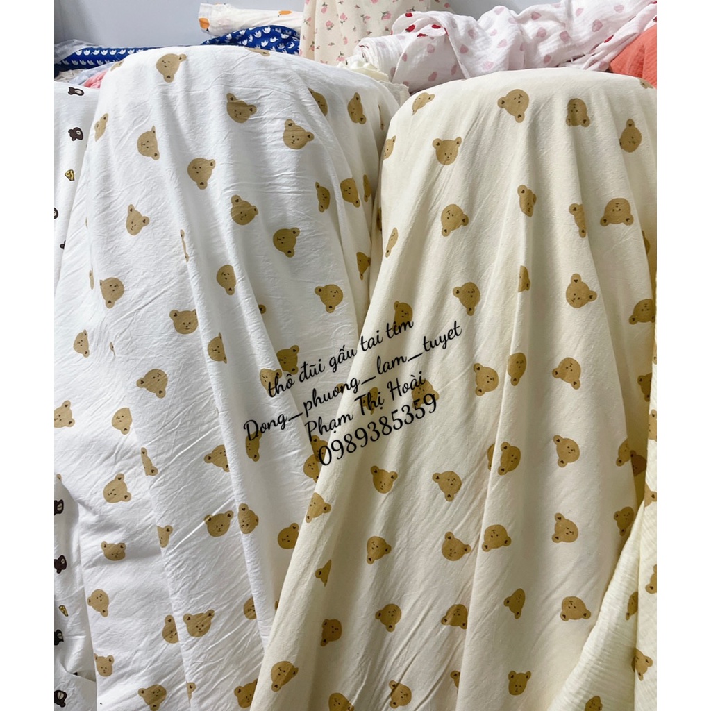 Vải thô đũi gấu tai tim 100% cotton mềm mát