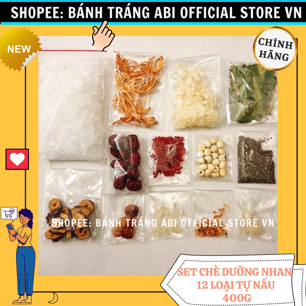 [HÌNH THẬT] SET CHÈ DƯỠNG NHAN TỰ NẤU TẠI NHÀ GỒM 12 LOẠI TUYẾT YẾN-HẠT CHIA GÓI 400G