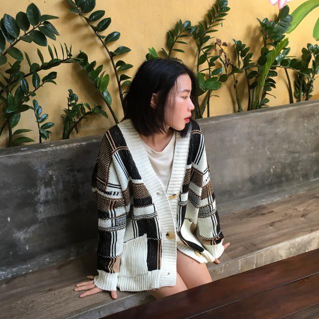 Áo khoác len cadigan kẻ to