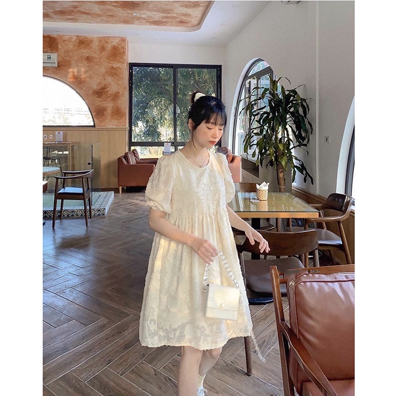 Váy Babydoll Hoa Lá Tay Bồng Hàng Quảng Châu M1250-Teen 888