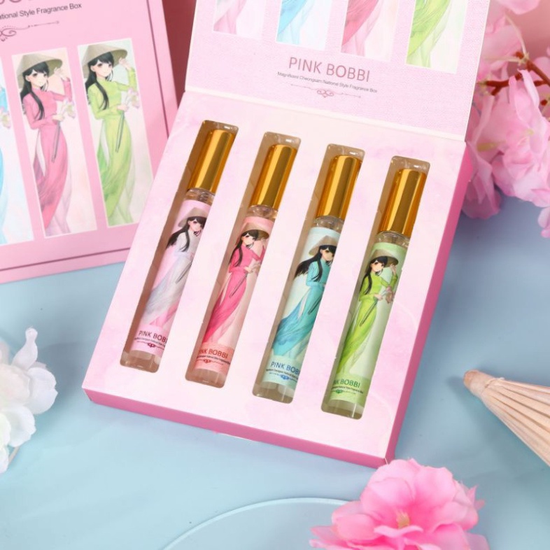 Combo quà tặng bạn gái bộ nước hoa PINK BOBBI Áo dài xịt thơm mini  tự nhiên toàn thân năm nữ 4 mùa xuân Hà thu đông hàn